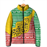 Congo Christmas Padded Jacket with Tribal Tree Design Coat of Arms and Animal Pattern - Wonder Print Shop