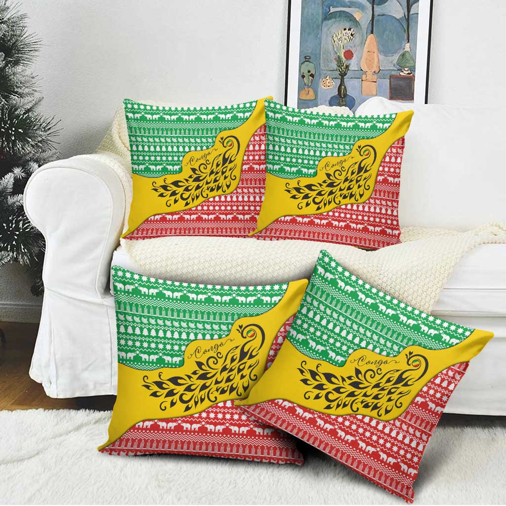 Congo Christmas Pillow Cover with Tribal Tree Design Coat of Arms and Animal Pattern - Wonder Print Shop