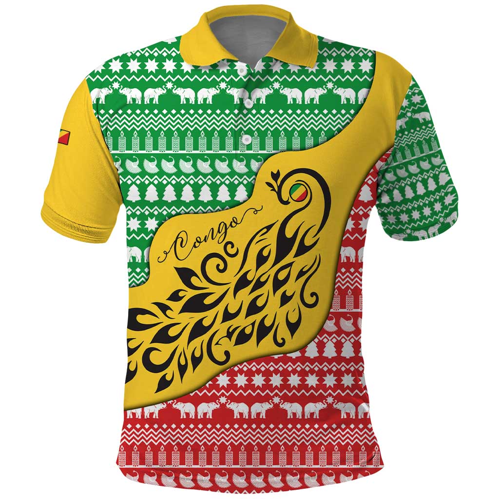 Congo Christmas Polo Shirt with Tribal Tree Design Coat of Arms and Animal Pattern - Wonder Print Shop