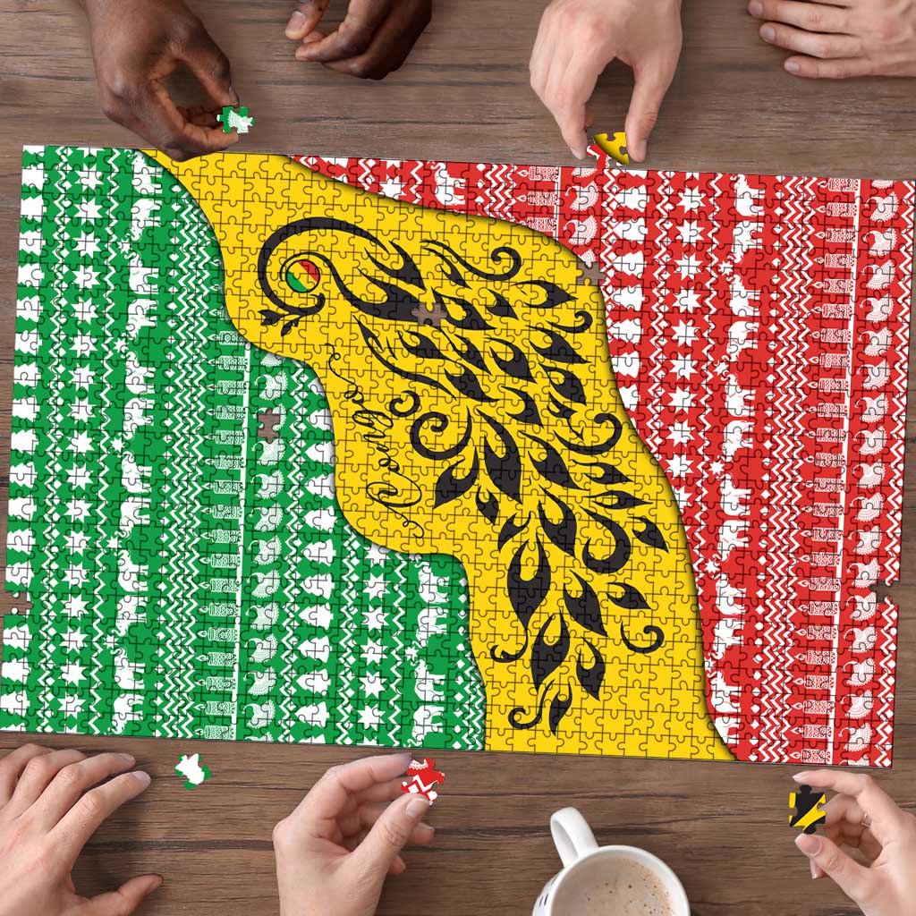 Congo Christmas Puzzle with Tribal Tree Design Coat of Arms and Animal Pattern - Wonder Print Shop