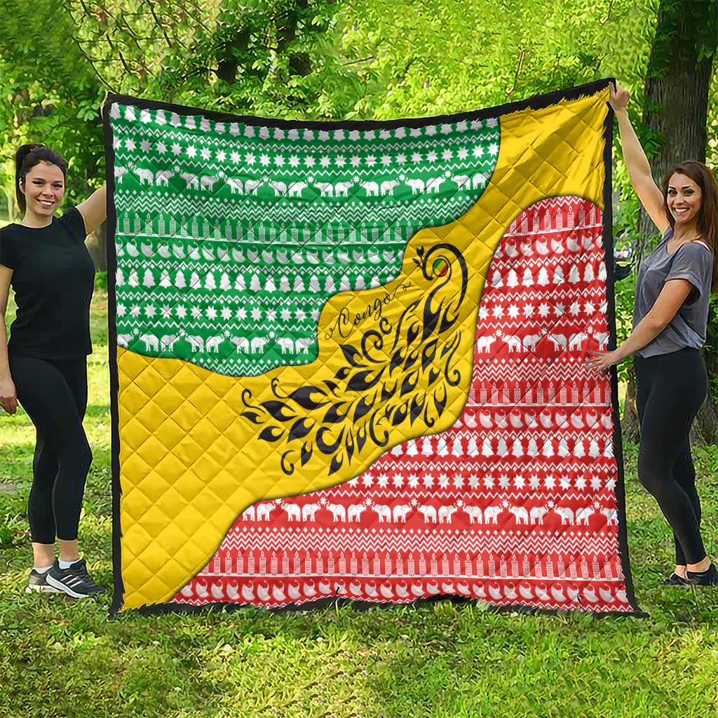 Congo Christmas Quilt with Tribal Tree Design Coat of Arms and Animal Pattern - Wonder Print Shop