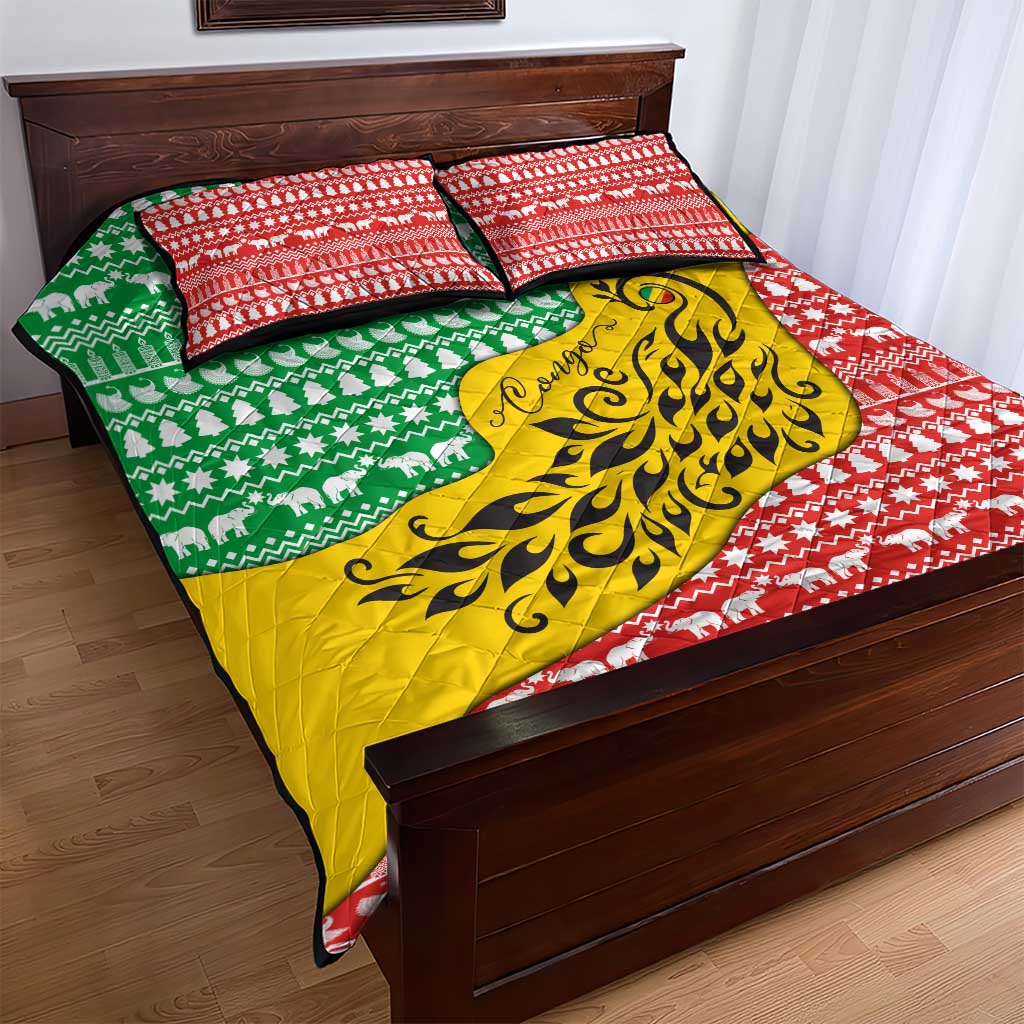 Congo Christmas Quilt Bed Set with Tribal Tree Design Coat of Arms and Animal Pattern - Wonder Print Shop