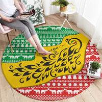 Congo Christmas Round Carpet with Tribal Tree Design Coat of Arms and Animal Pattern - Wonder Print Shop