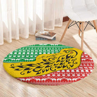 Congo Christmas Round Carpet with Tribal Tree Design Coat of Arms and Animal Pattern - Wonder Print Shop