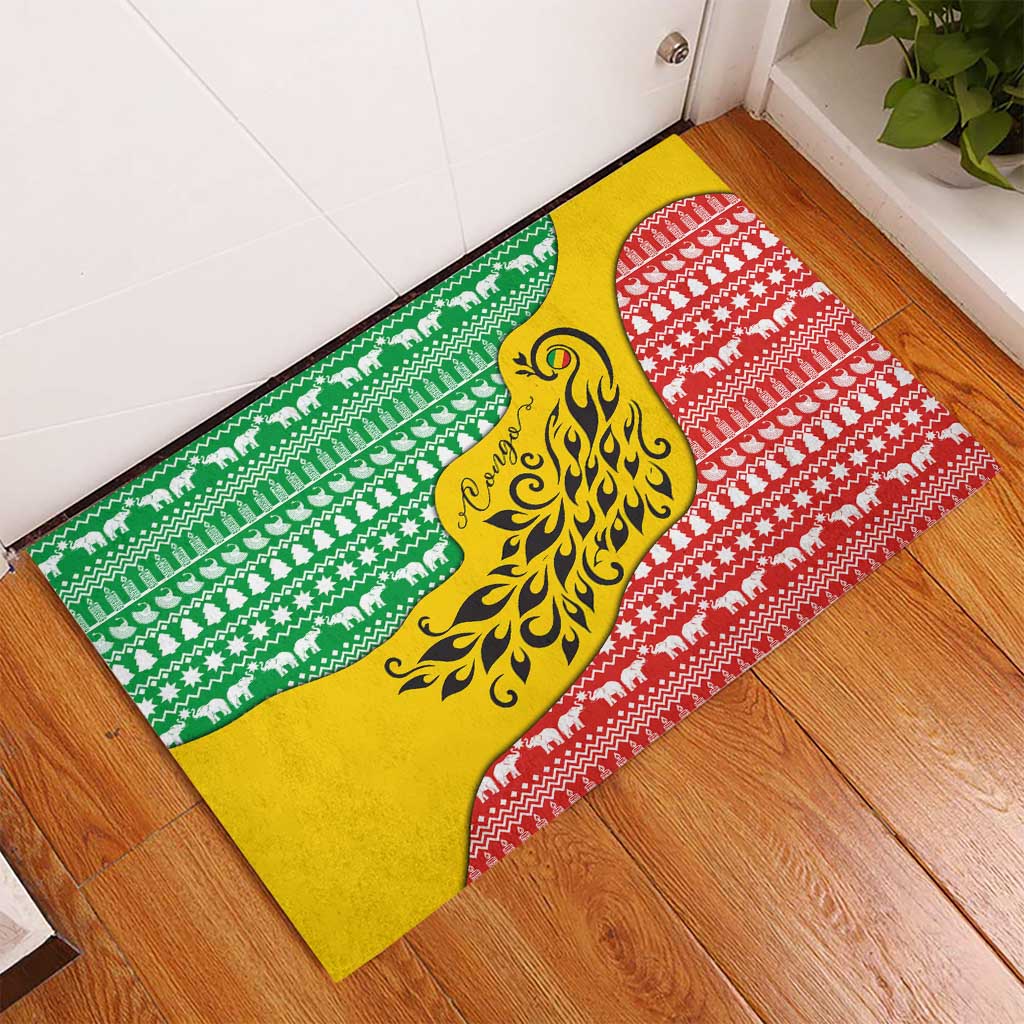 Congo Christmas Rubber Doormat with Tribal Tree Design Coat of Arms and Animal Pattern - Wonder Print Shop
