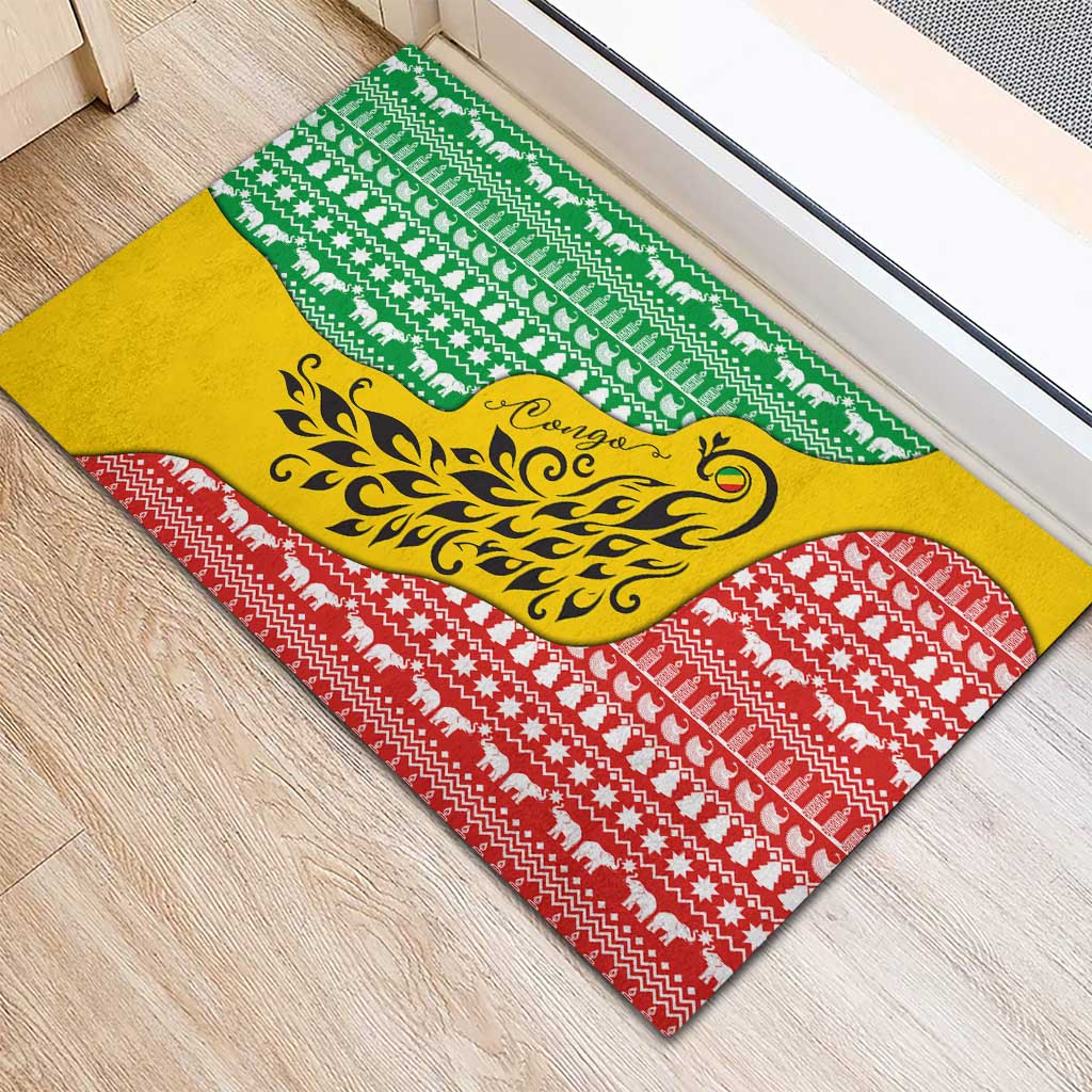 Congo Christmas Rubber Doormat with Tribal Tree Design Coat of Arms and Animal Pattern - Wonder Print Shop