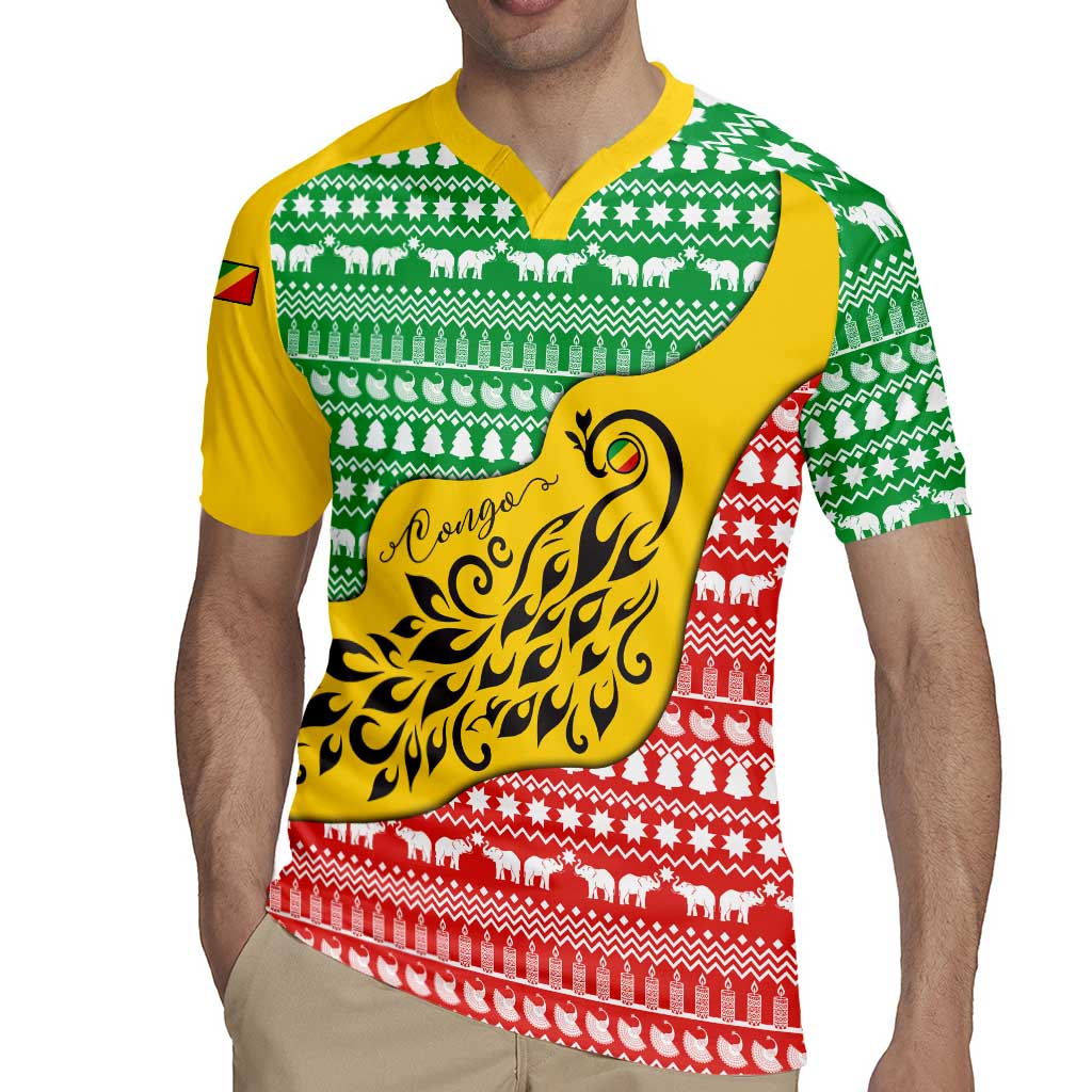 Congo Christmas Rugby Jersey with Tribal Tree Design Coat of Arms and Animal Pattern - Wonder Print Shop