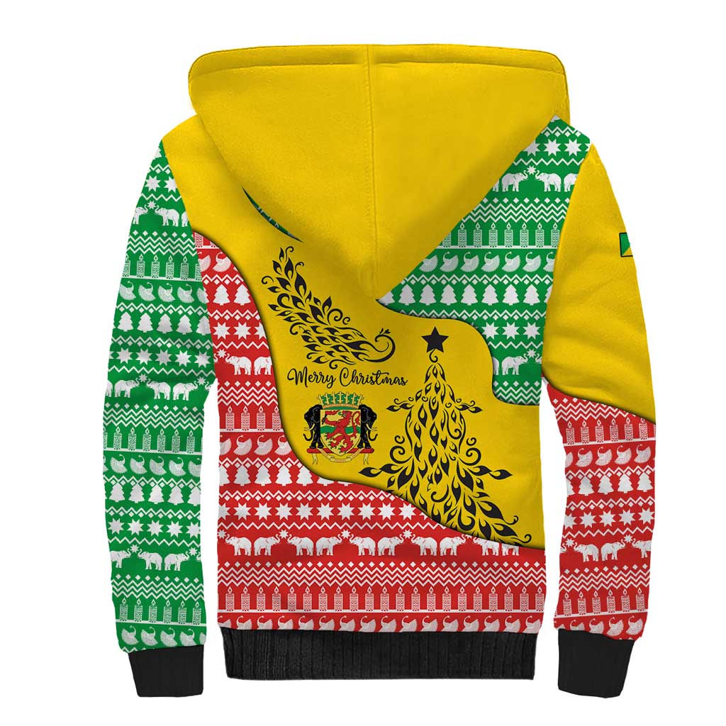 Congo Christmas Sherpa Hoodie with Tribal Tree Design Coat of Arms and Animal Pattern - Wonder Print Shop