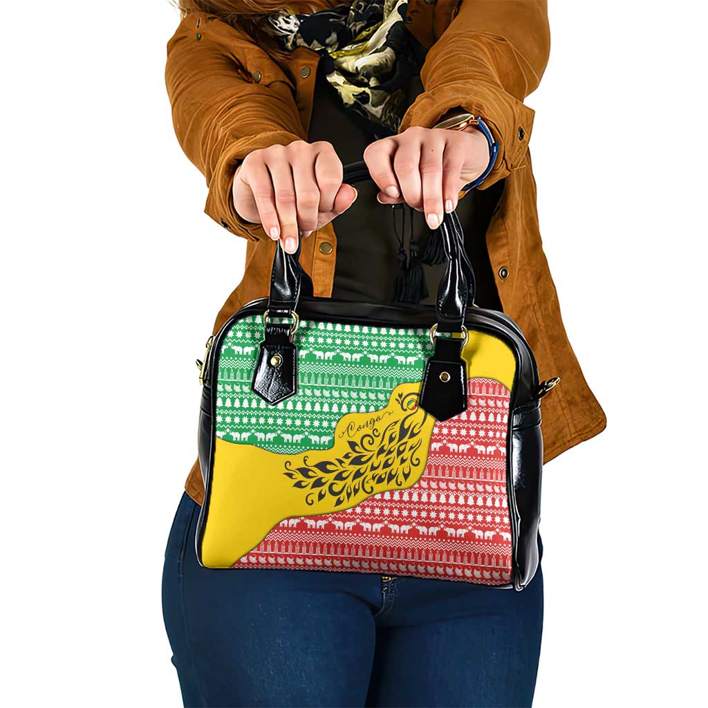 Congo Christmas Shoulder Handbag with Tribal Tree Design Coat of Arms and Animal Pattern - Wonder Print Shop