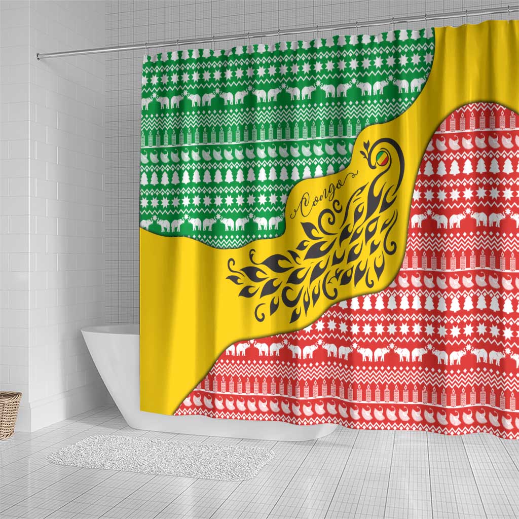 Congo Christmas Shower Curtain with Tribal Tree Design Coat of Arms and Animal Pattern - Wonder Print Shop