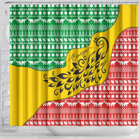 Congo Christmas Shower Curtain with Tribal Tree Design Coat of Arms and Animal Pattern - Wonder Print Shop