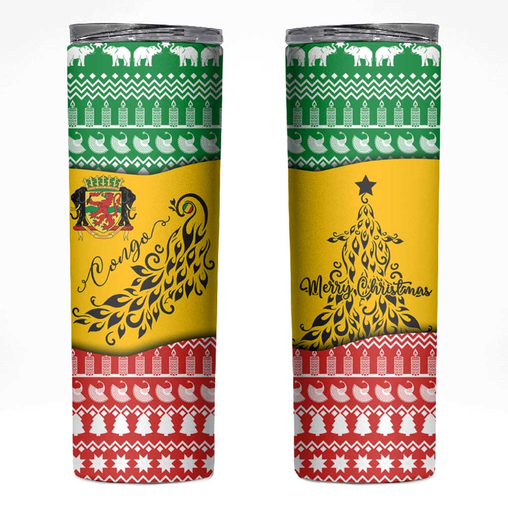 Congo Christmas Skinny Tumbler with Tribal Tree Design Coat of Arms and Animal Pattern - Wonder Print Shop