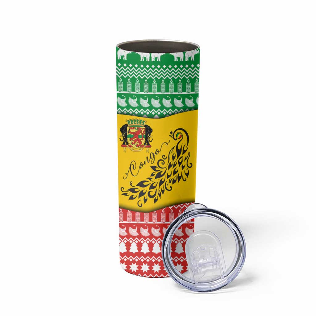 Congo Christmas Skinny Tumbler with Tribal Tree Design Coat of Arms and Animal Pattern - Wonder Print Shop