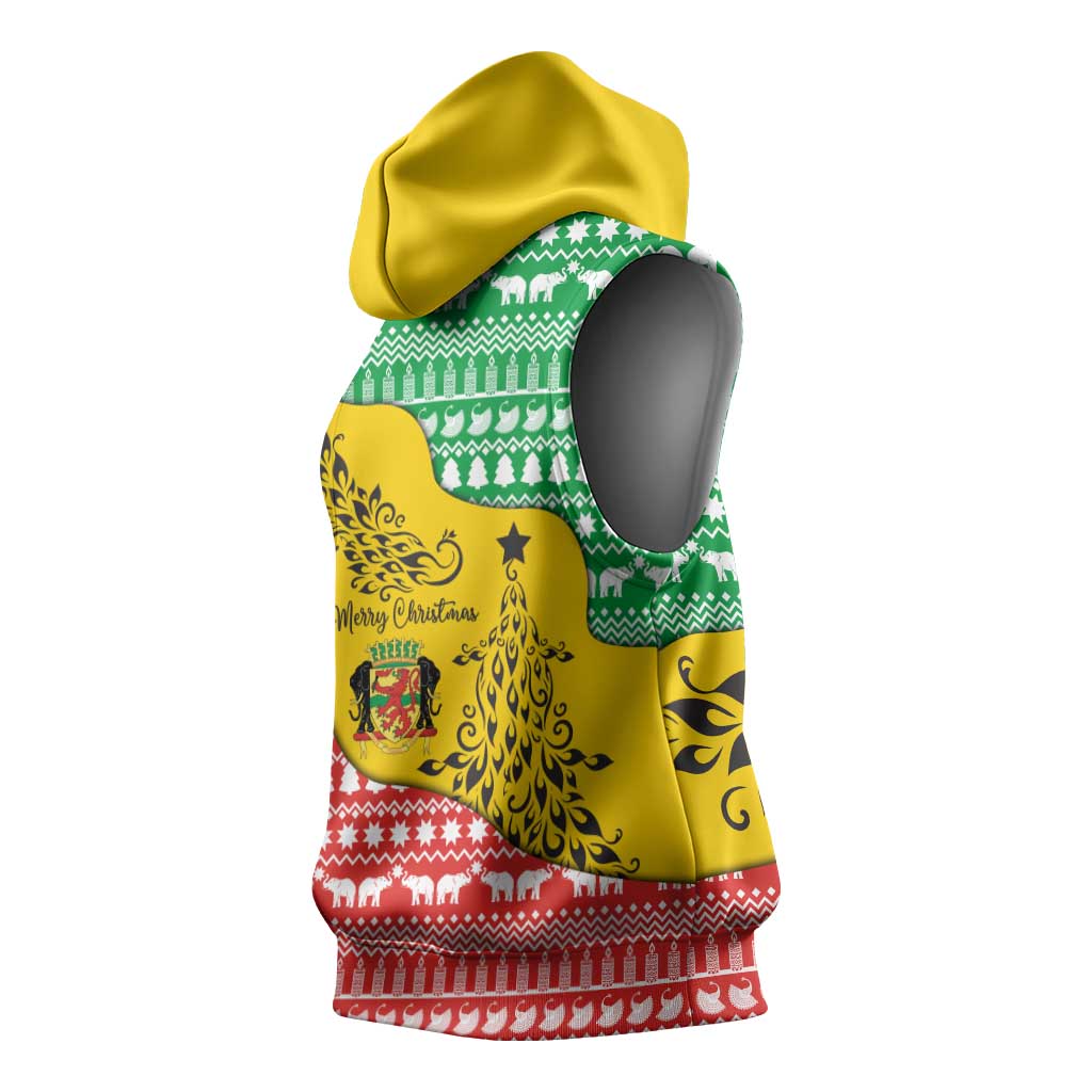 Congo Christmas Sleeveless Hoodie with Tribal Tree Design Coat of Arms and Animal Pattern - Wonder Print Shop