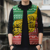 Congo Christmas Sleeveless Puffer Jacket with Tribal Tree Design Coat of Arms and Animal Pattern - Wonder Print Shop