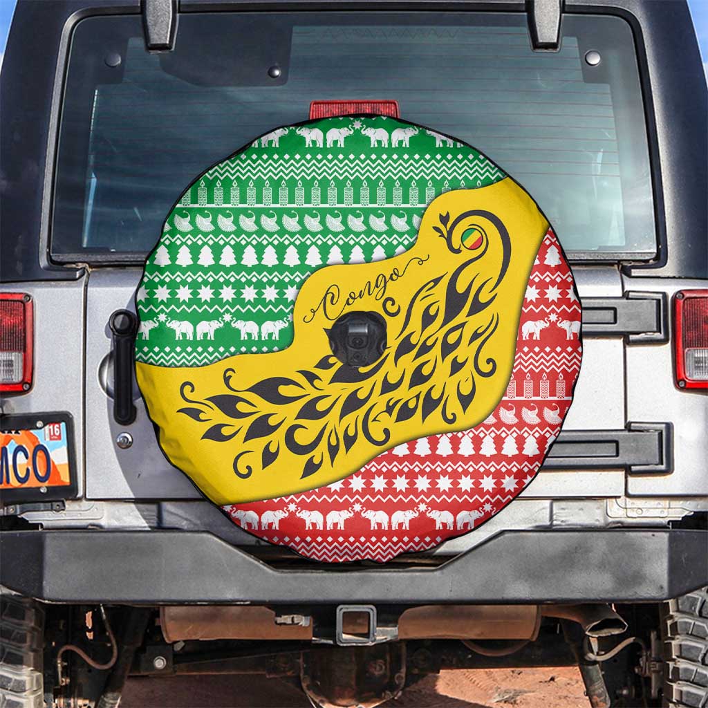 Congo Christmas Spare Tire Cover with Tribal Tree Design Coat of Arms and Animal Pattern - Wonder Print Shop