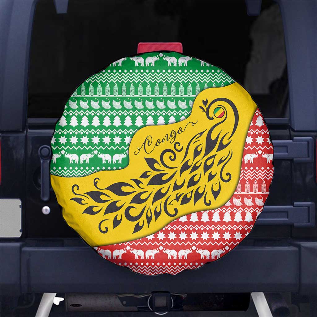 Congo Christmas Spare Tire Cover with Tribal Tree Design Coat of Arms and Animal Pattern - Wonder Print Shop