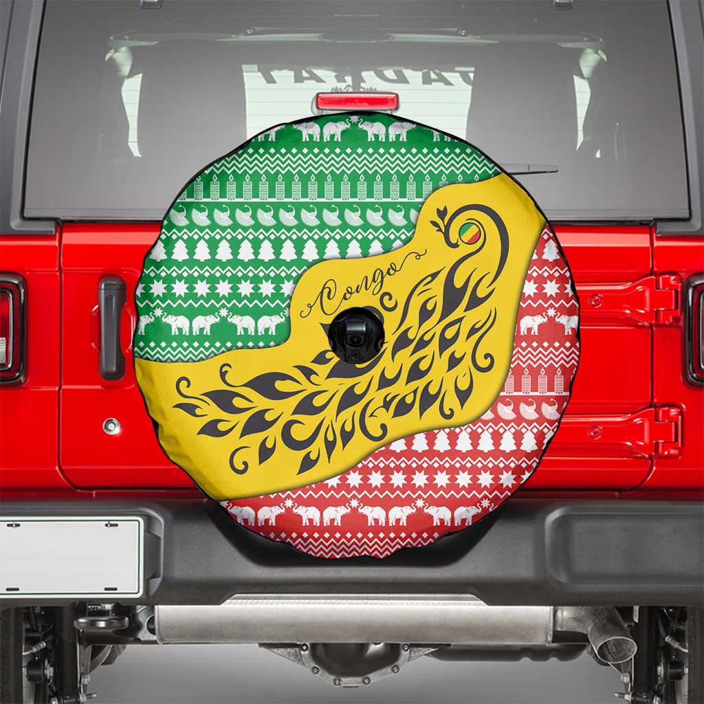 Congo Christmas Spare Tire Cover with Tribal Tree Design Coat of Arms and Animal Pattern - Wonder Print Shop