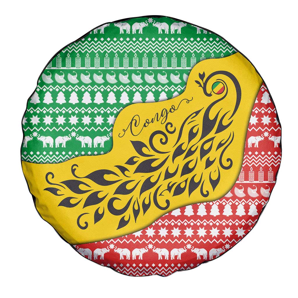 Congo Christmas Spare Tire Cover with Tribal Tree Design Coat of Arms and Animal Pattern - Wonder Print Shop