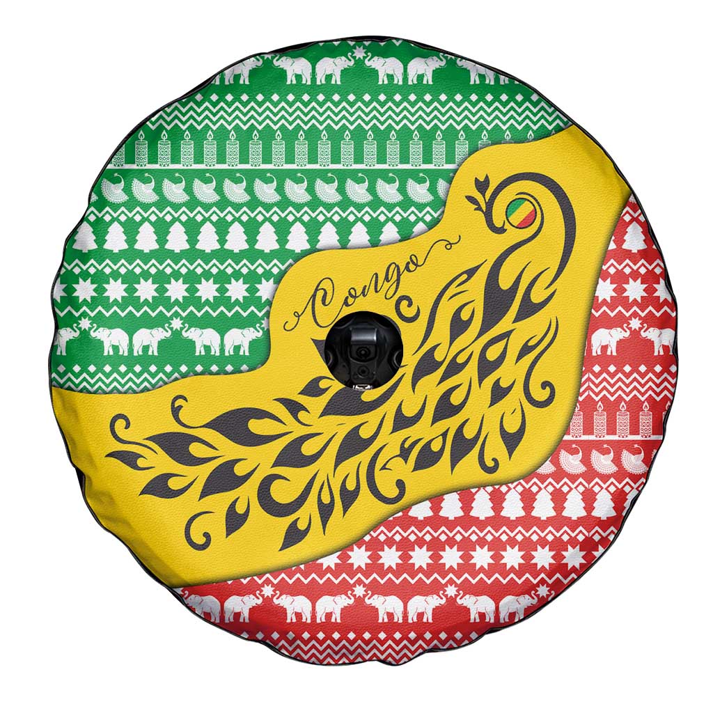 Congo Christmas Spare Tire Cover with Tribal Tree Design Coat of Arms and Animal Pattern - Wonder Print Shop