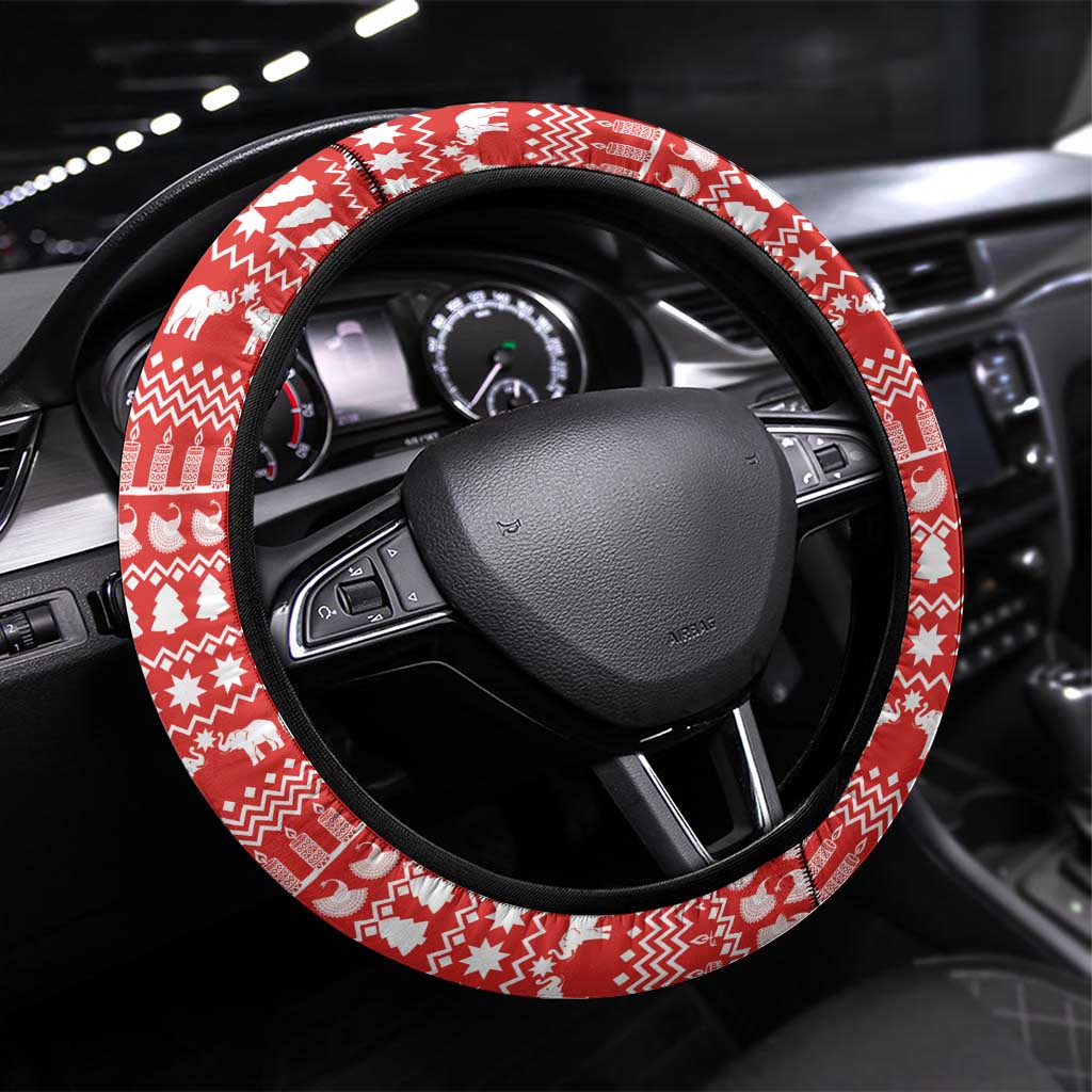 Congo Christmas Steering Wheel Cover with Tribal Tree Design Coat of Arms and Animal Pattern - Wonder Print Shop