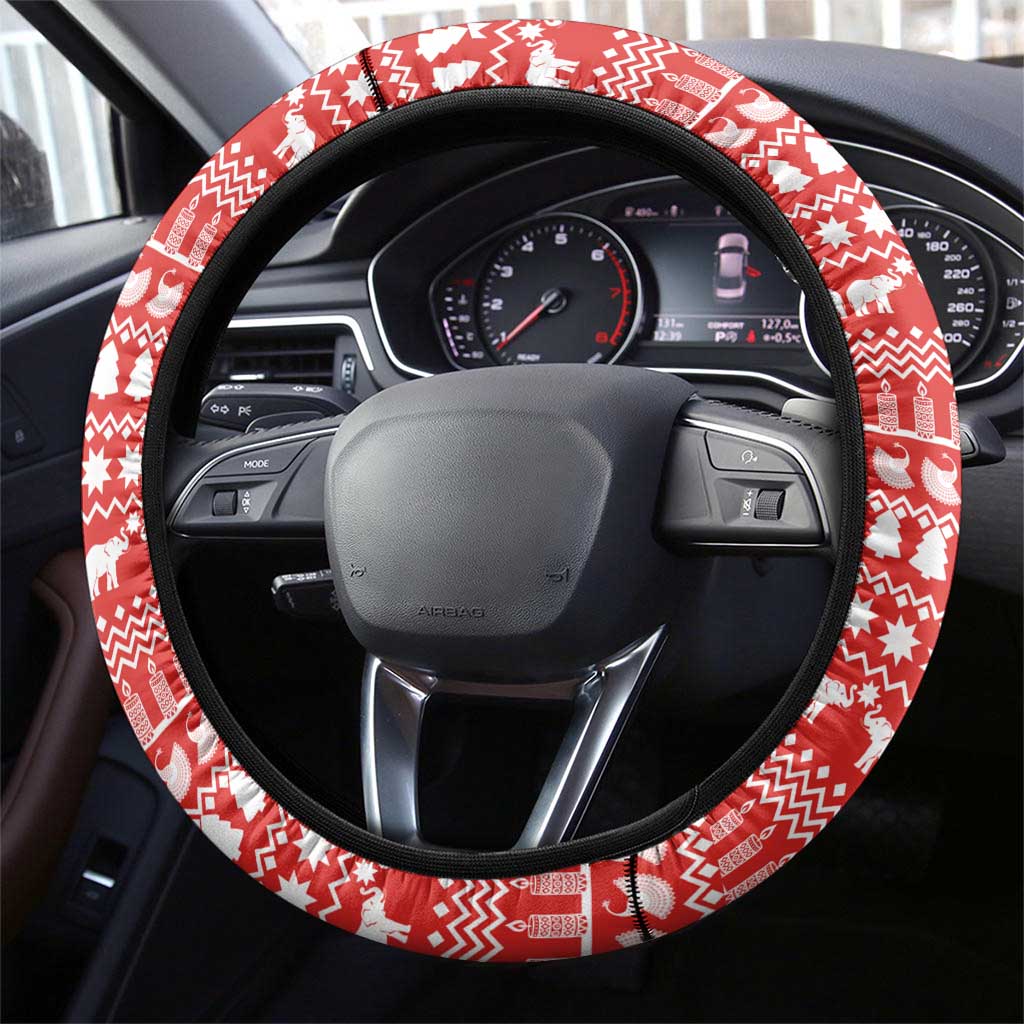 Congo Christmas Steering Wheel Cover with Tribal Tree Design Coat of Arms and Animal Pattern - Wonder Print Shop