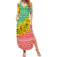 Congo Christmas Summer Maxi Dress with Tribal Tree Design Coat of Arms and Animal Pattern - Wonder Print Shop