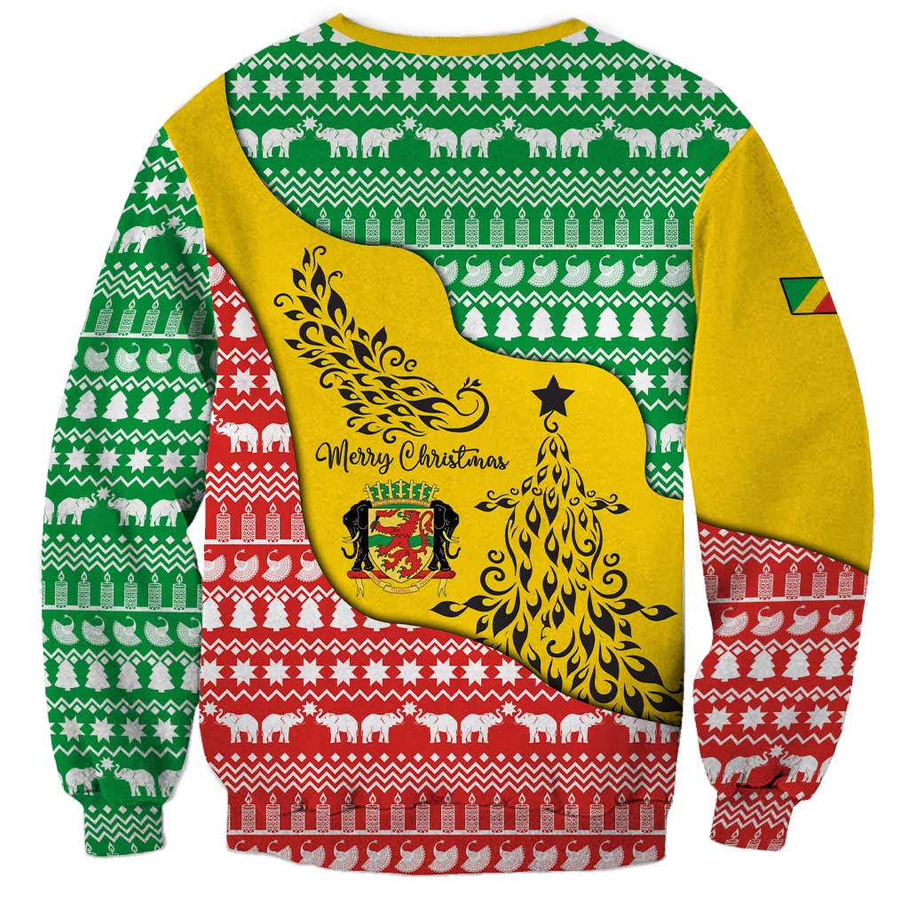 Congo Christmas Sweatshirt with Tribal Tree Design Coat of Arms and Animal Pattern - Wonder Print Shop