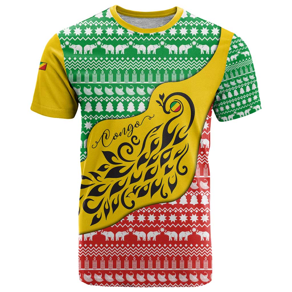Congo Christmas T Shirt with Tribal Tree Design Coat of Arms and Animal Pattern - Wonder Print Shop