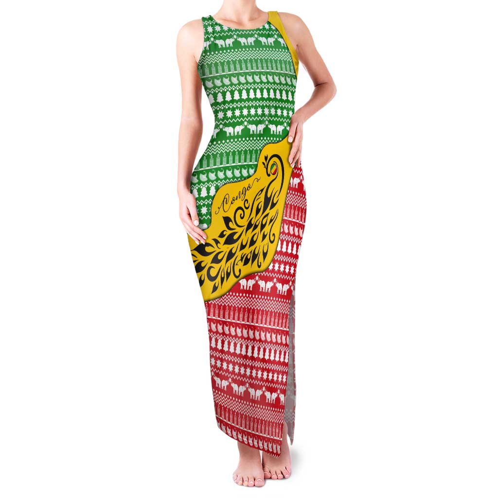 Congo Christmas Tank Maxi Dress with Tribal Tree Design Coat of Arms and Animal Pattern - Wonder Print Shop