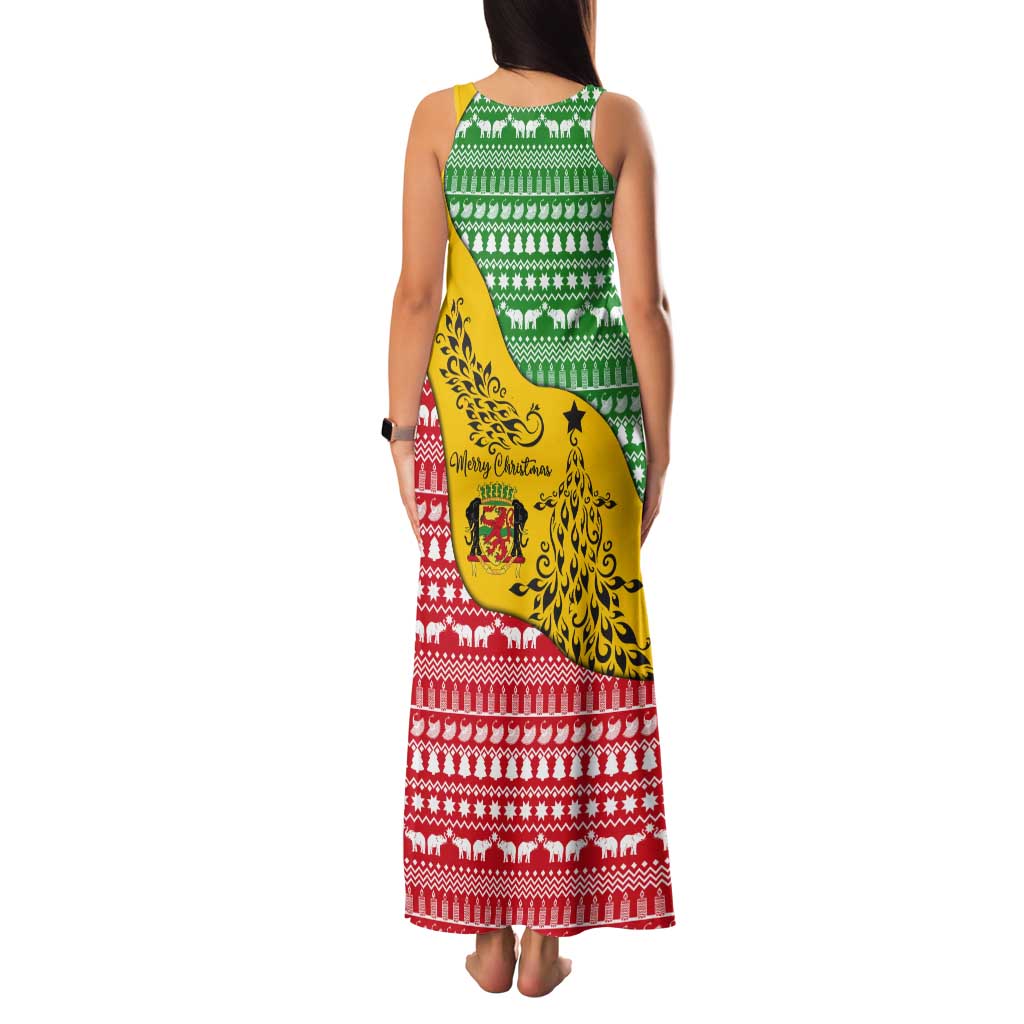 Congo Christmas Tank Maxi Dress with Tribal Tree Design Coat of Arms and Animal Pattern - Wonder Print Shop
