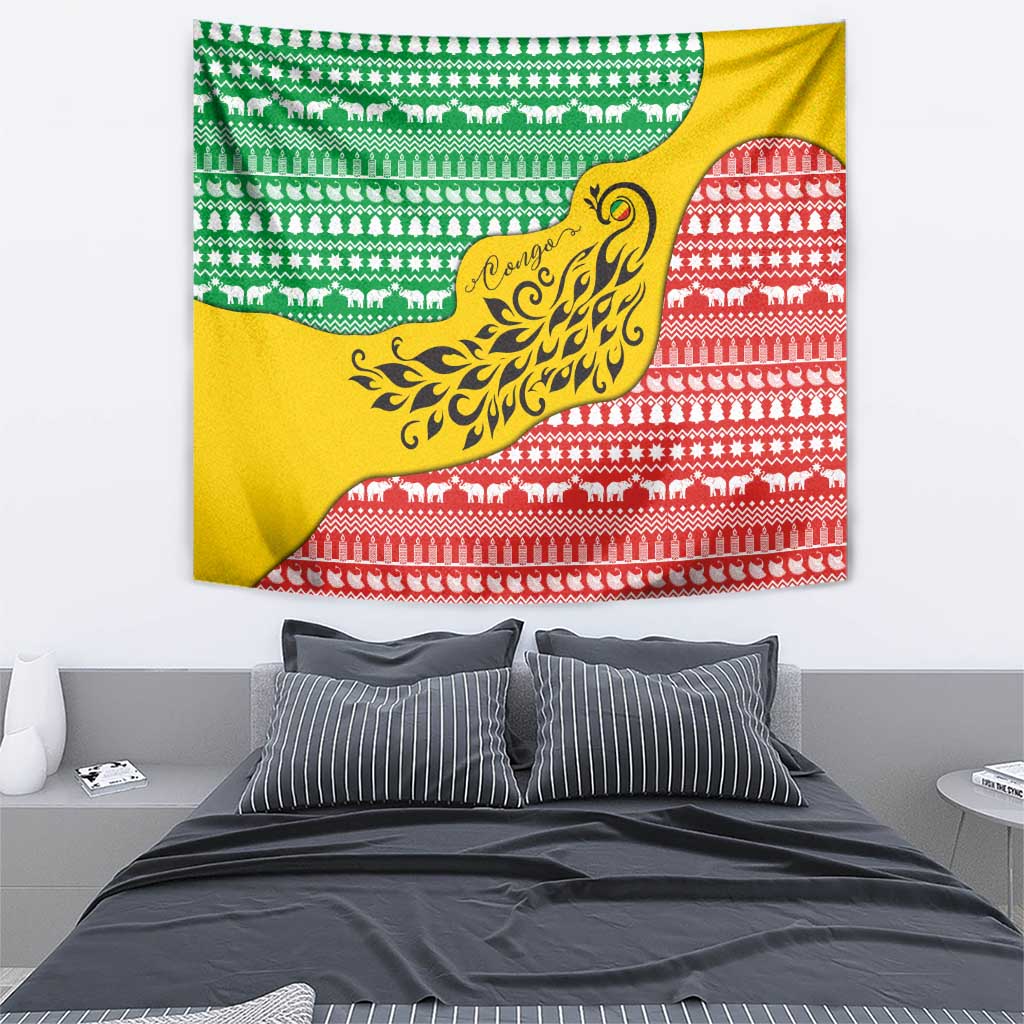 Congo Christmas Tapestry with Tribal Tree Design Coat of Arms and Animal Pattern - Wonder Print Shop