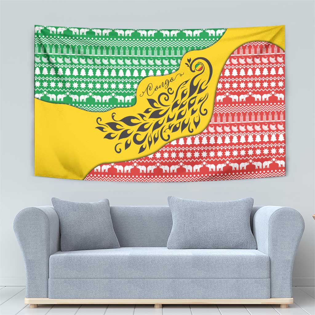Congo Christmas Tapestry with Tribal Tree Design Coat of Arms and Animal Pattern - Wonder Print Shop
