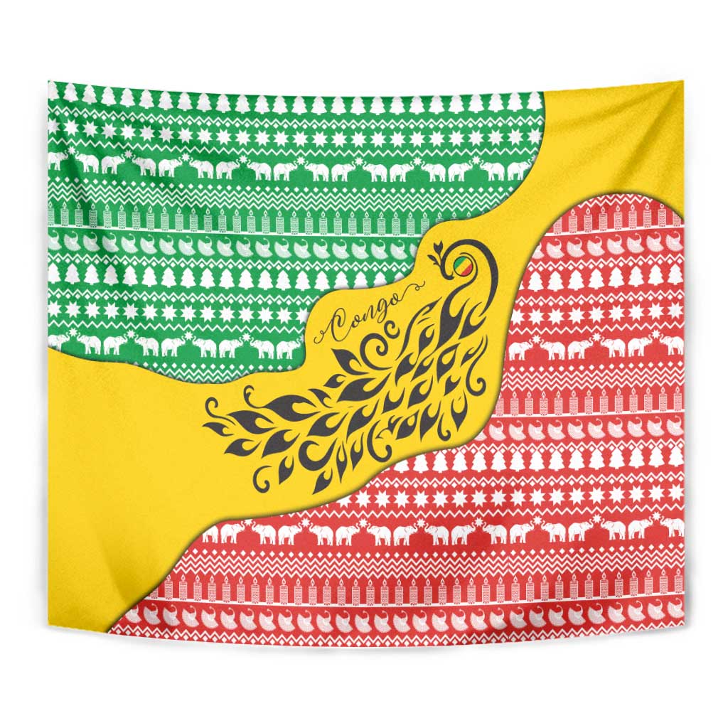 Congo Christmas Tapestry with Tribal Tree Design Coat of Arms and Animal Pattern - Wonder Print Shop