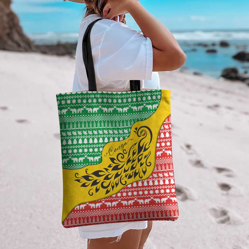 Congo Christmas Tote Bag with Tribal Tree Design Coat of Arms and Animal Pattern - Wonder Print Shop