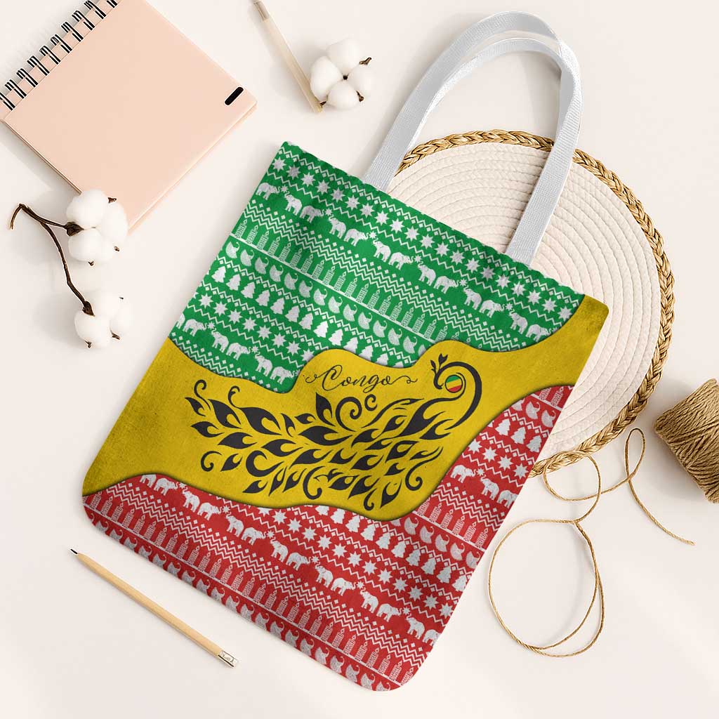Congo Christmas Tote Bag with Tribal Tree Design Coat of Arms and Animal Pattern - Wonder Print Shop