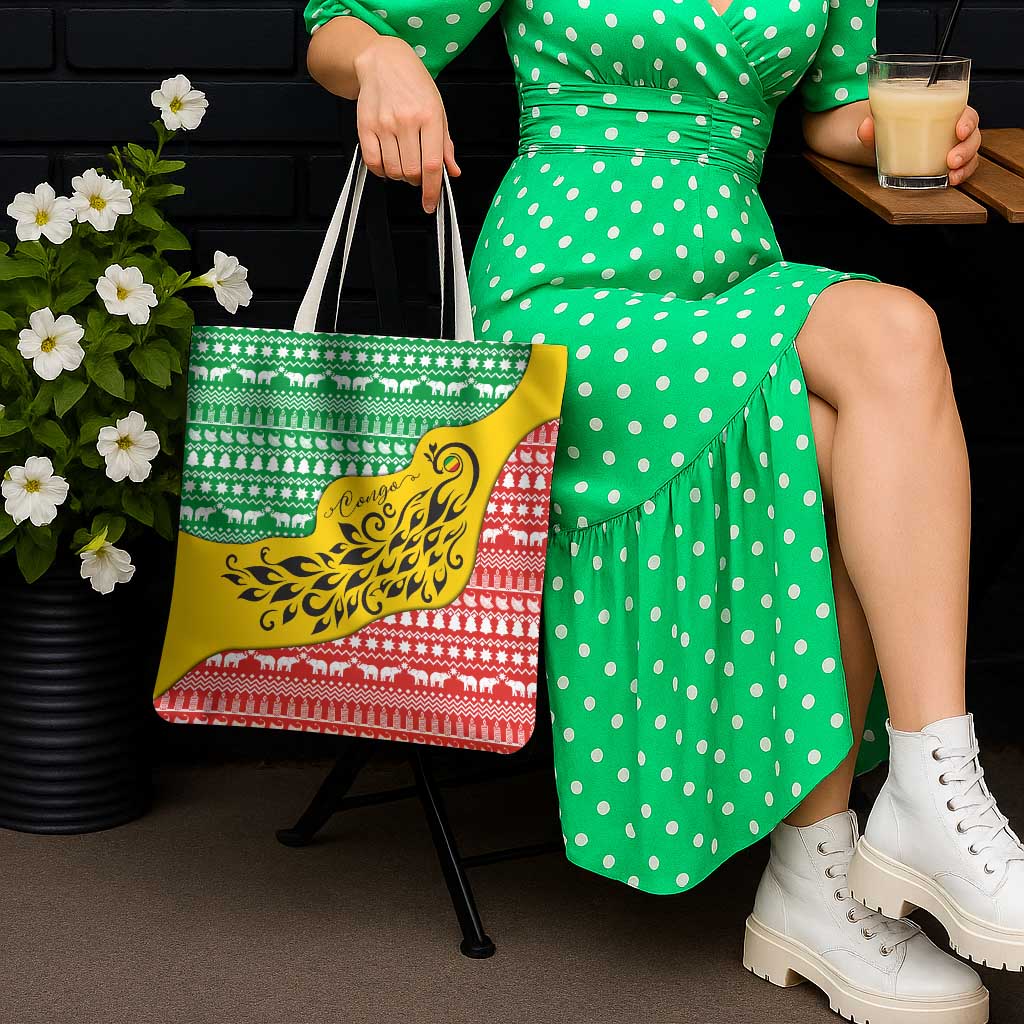 Congo Christmas Tote Bag with Tribal Tree Design Coat of Arms and Animal Pattern - Wonder Print Shop