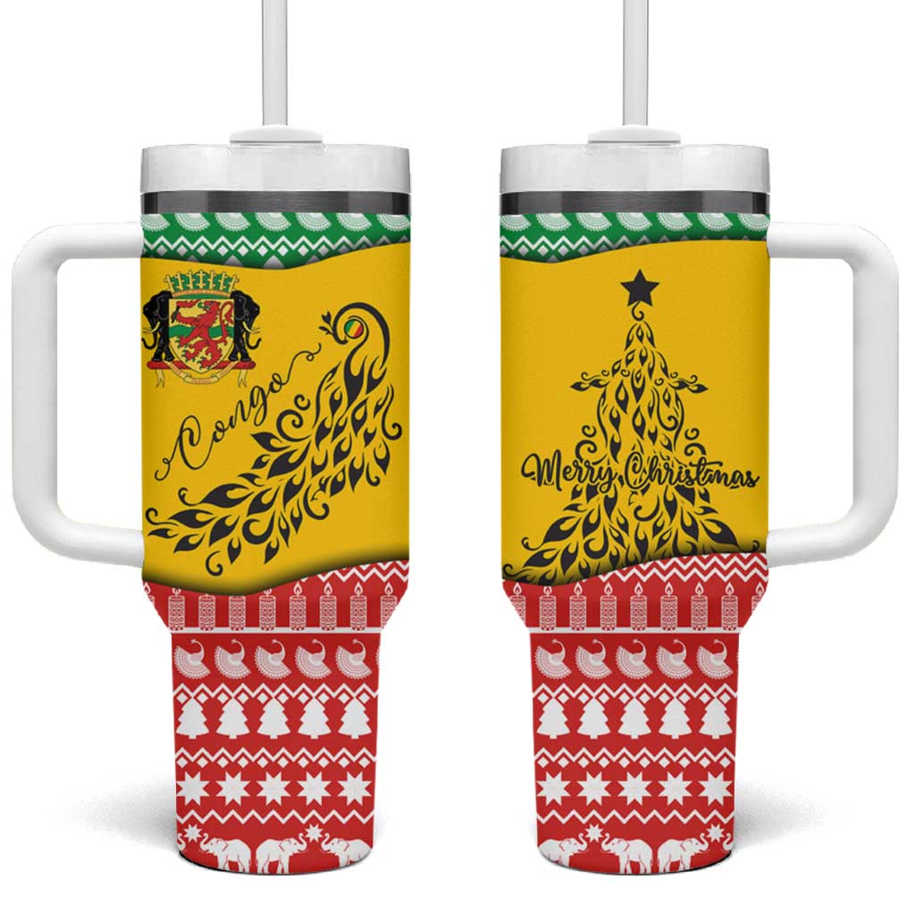 Congo Christmas Tumbler With Handle with Tribal Tree Design Coat of Arms and Animal Pattern - Wonder Print Shop