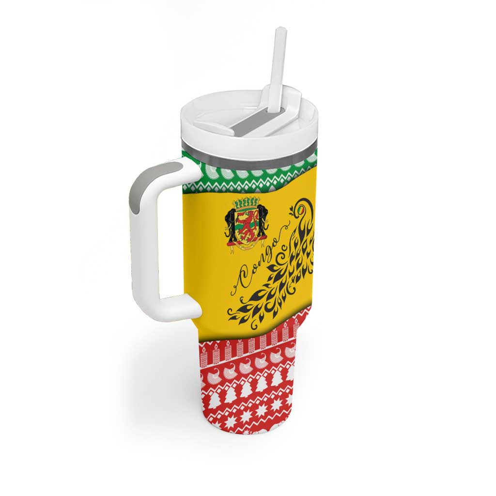 Congo Christmas Tumbler With Handle with Tribal Tree Design Coat of Arms and Animal Pattern - Wonder Print Shop