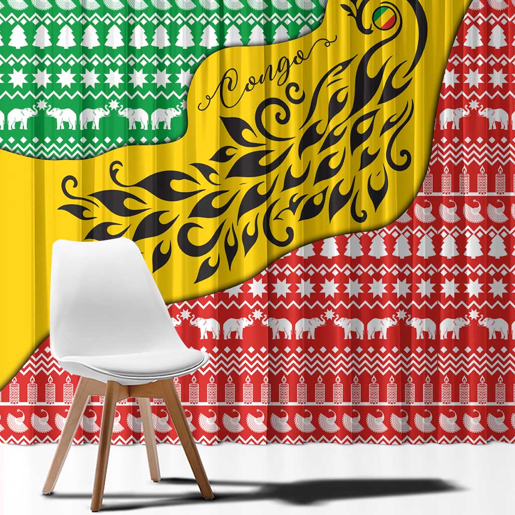 Congo Christmas Window Curtain with Tribal Tree Design Coat of Arms and Animal Pattern - Wonder Print Shop
