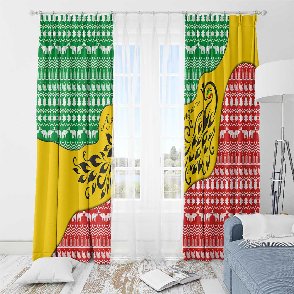 Congo Christmas Window Curtain with Tribal Tree Design Coat of Arms and Animal Pattern - Wonder Print Shop