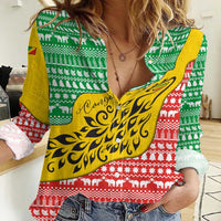 Congo Christmas Women Casual Shirt with Tribal Tree Design Coat of Arms and Animal Pattern - Wonder Print Shop