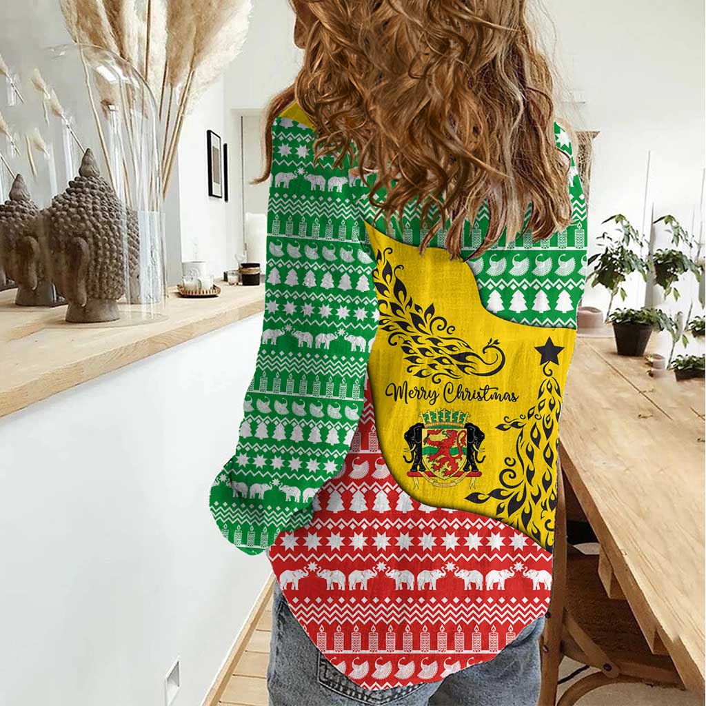 Congo Christmas Women Casual Shirt with Tribal Tree Design Coat of Arms and Animal Pattern - Wonder Print Shop