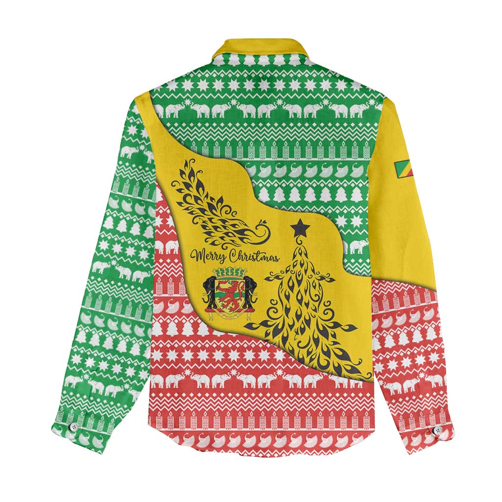 Congo Christmas Women Casual Shirt with Tribal Tree Design Coat of Arms and Animal Pattern - Wonder Print Shop