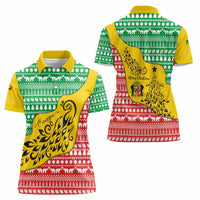 Congo Christmas Women Polo Shirt with Tribal Tree Design Coat of Arms and Animal Pattern - Wonder Print Shop