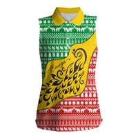 Congo Christmas Women Sleeveless Polo Shirt with Tribal Tree Design Coat of Arms and Animal Pattern - Wonder Print Shop