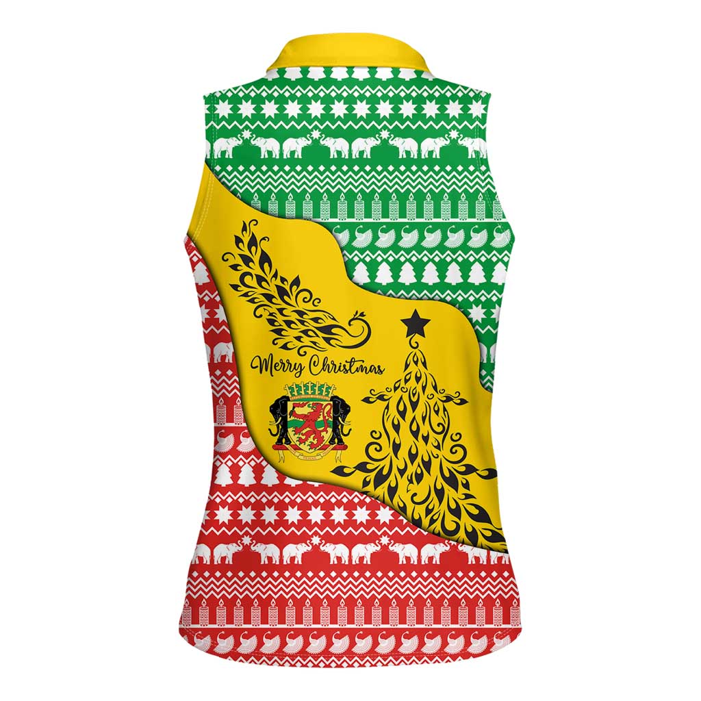 Congo Christmas Women Sleeveless Polo Shirt with Tribal Tree Design Coat of Arms and Animal Pattern - Wonder Print Shop