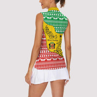 Congo Christmas Women Sleeveless Polo Shirt with Tribal Tree Design Coat of Arms and Animal Pattern - Wonder Print Shop
