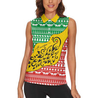 Congo Christmas Women Sleeveless Polo Shirt with Tribal Tree Design Coat of Arms and Animal Pattern - Wonder Print Shop