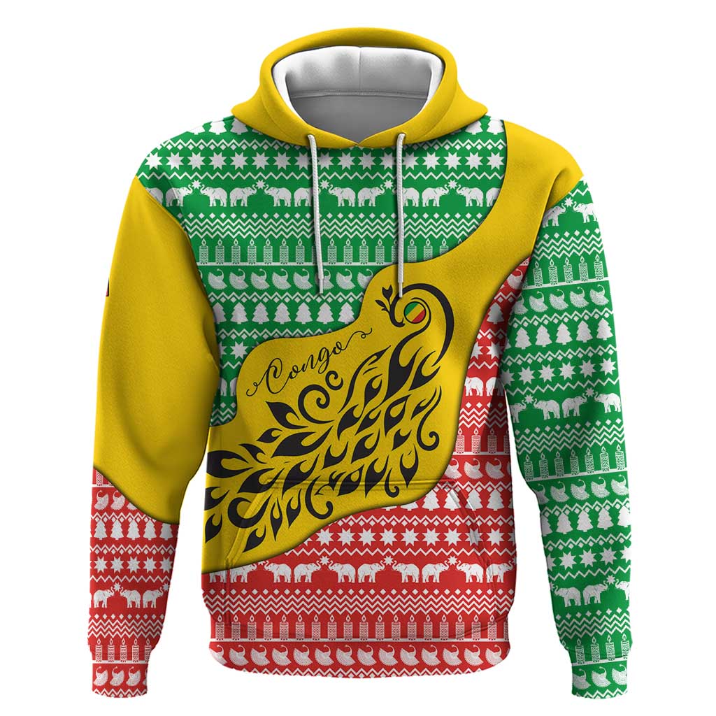 Congo Christmas Zip Hoodie with Tribal Tree Design Coat of Arms and Animal Pattern - Wonder Print Shop